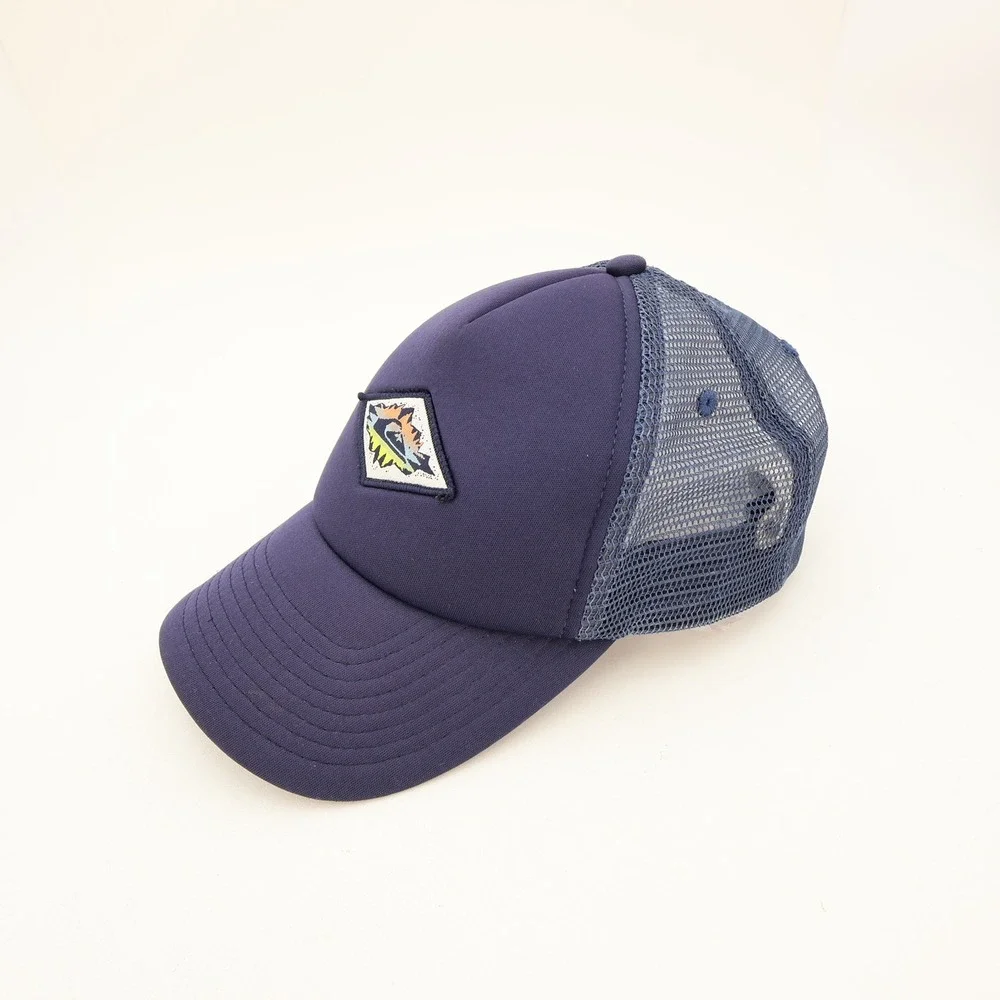 Quiksilver Youth Blue Trucker Hat Mountain Wave Patch Snapback Cap 55cm